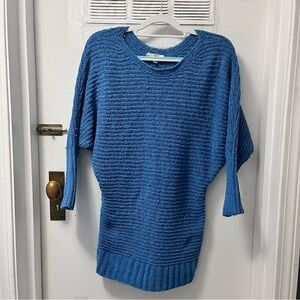 Pink Rose Long Length Blue Long Sleeve Round Neck Sweater Size XS